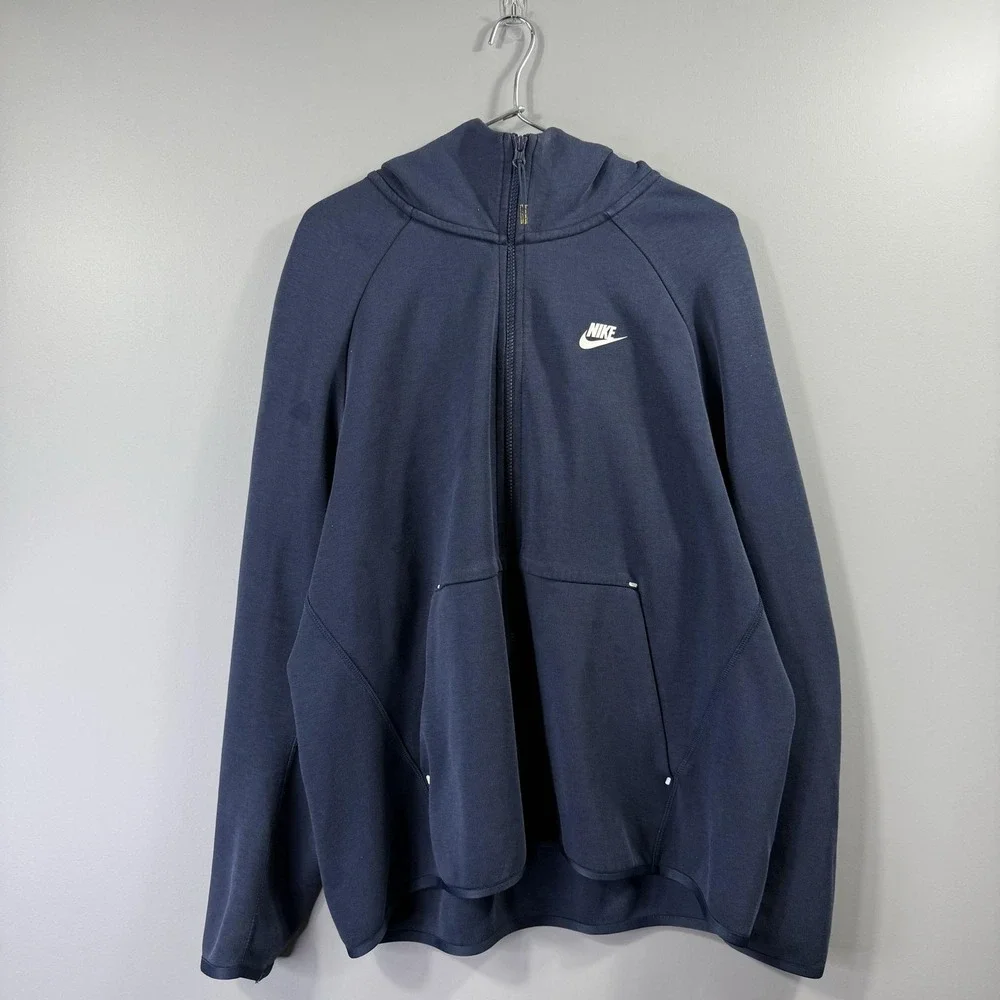 Nike Tech Fleece Hoodie Mens XL Blue Full Zip Swoosh Logo Sweatshirt Athletic